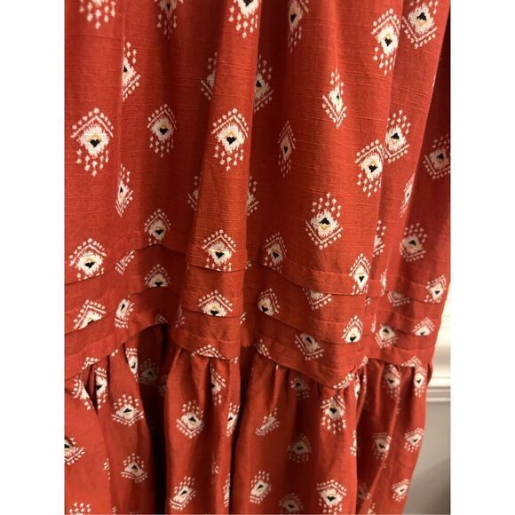 Anthropologie Boho Rust Red Smocked Waist Midi Dress sz S Petite – Geometric Blo - Picture 10 of 15
